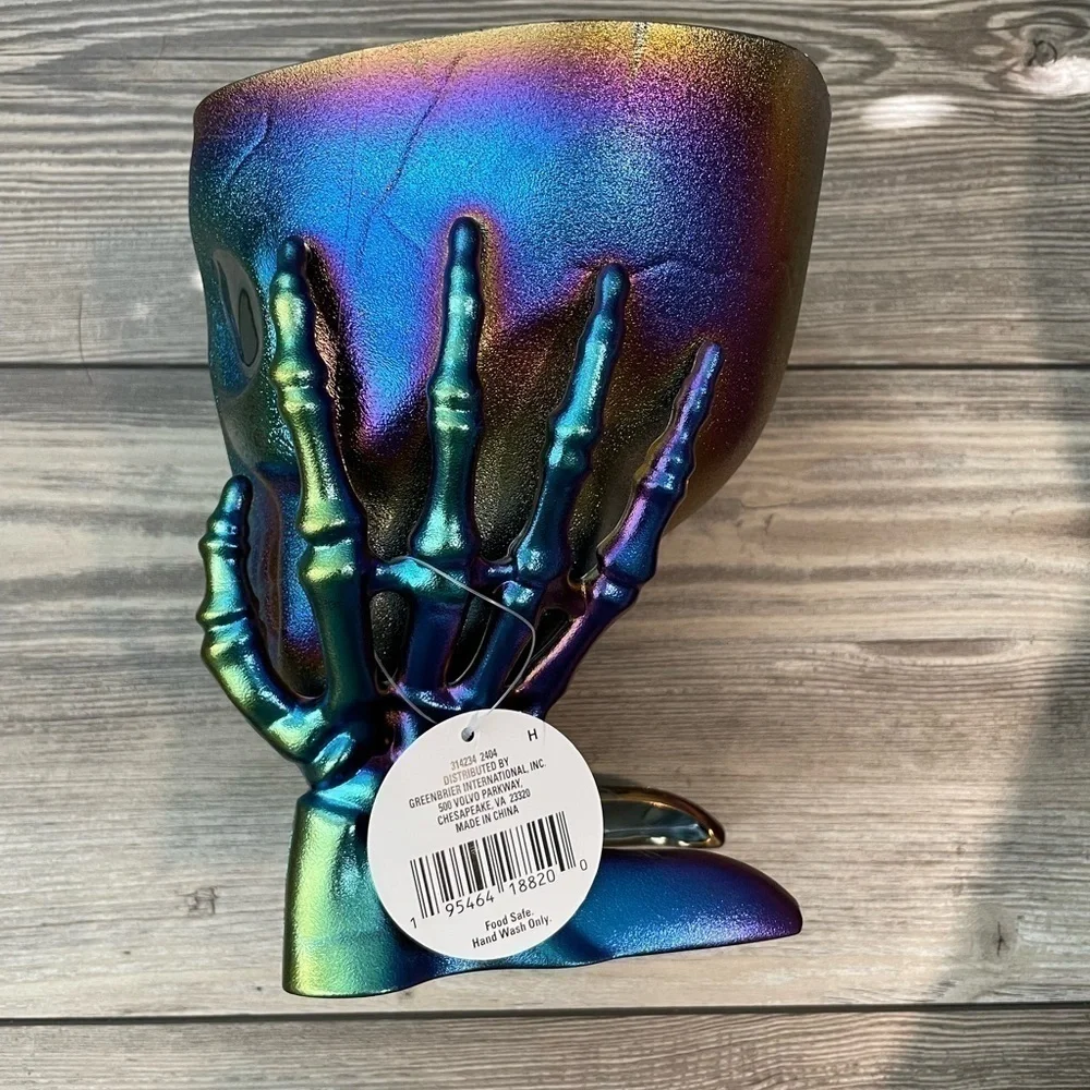 NWT Halloween Candy Dish Iridescent Skull Candy Dish Halloween Decor Bowl